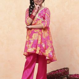 Biba Girls Floral Printed Empire Kurta with Palazzos & With Dupatta-picture-31