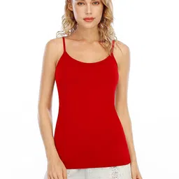 EMBATA Women Red Solid Camisole Slip with Adjustable Straps image 4