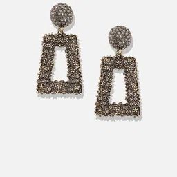 DressBerry Gold-Plated Artficial Stones Studded Geometric Shaped Drop Earrings image 3