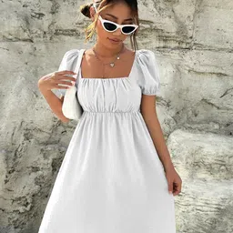 BAESD Puff Sleeve Georgette A-Line Midi Dress-picture-12
