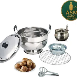 aarvi Stainless Steel Bati Cooker & Gas Tandoor | SS Ghee Pot | Free SS Tong Pizza Maker-picture-28
