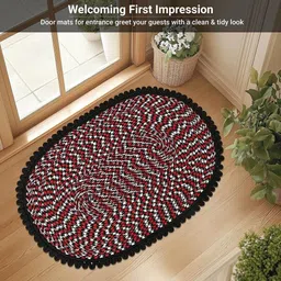Aura 2-Pcs Black & Red Spiral Oval Super Absorbent Doormat image 3