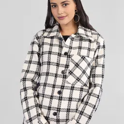 The Roadster Lifestyle Co Checked Woolen Spread Collar  Casual Winter Shacket-image-62