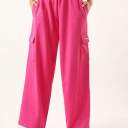 Hubberholme Women Wide Leg High-Rise Easy Wash Cargos Trousers-image-21