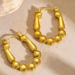DressBerry Stainless-Steel Gold-Plated Spherical Hoop Earrings-image-74