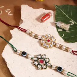 Sangria Beaded Bhai Bhabhi Thread Rakhis With Roli & Chawal-picture-50