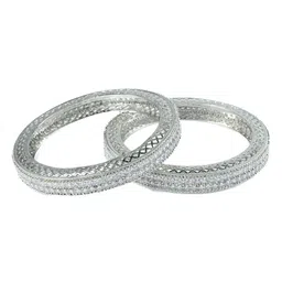 Opal Touch Set Of 2 Rhodium-Plated American Diamond-Studded Bangles image 4