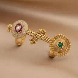 MISS ASTUTE Women Gold-Plated Stone Studded & Beaded Nazaakat Dual Finger Ring-picture-12