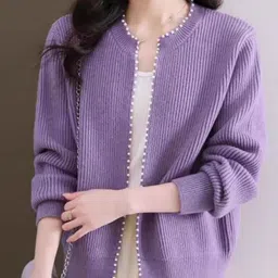 StyleCast Women Solid Cardigan with Embellished Detail-image-66