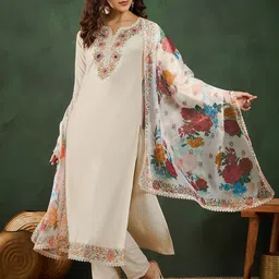 Sangria Notch Neck Embroidered Straight Kurta Set image 1