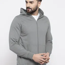 AUSK Men Solid Full Sleeve Hooded Sweatshirt With Full Zipper image 4