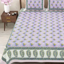 Myntra Elegant Homes Purple & Pink Floral 180 TC King Bedsheet with 2 Pillow Covers-image-70