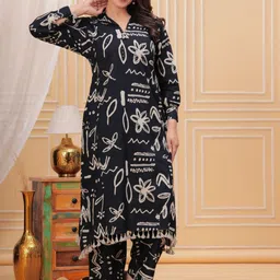 HIGHLIGHT FASHION EXPORT Floral Printed Cotton Shirt Collar Tunic With Palazzos image 3