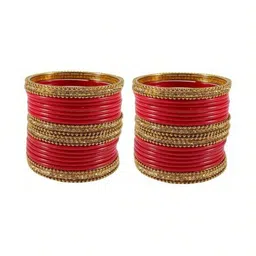 Shasmi Set Of 40 Red Glass Artificial Stones & Beads Bangle image 2