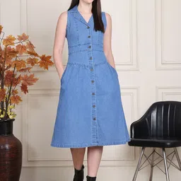 Mast & Harbour Denim Fit & Flare Midi Dress-picture-27