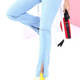 Tokyo Talkies Women Blue Bootcut Slash Knee Jeans-image-77
