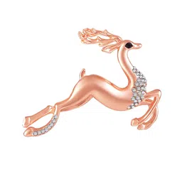 Mahi Women Stone Studded Running Deer Shaped Brooch image 1