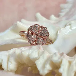 RARE1STUDIO Rose Gold Plated Cubic Zirconia Studded Floral Shaped Ring-picture-39
