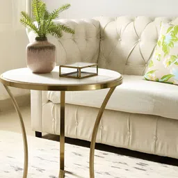 NILAAY Gold-Toned & White Glossy Marble Round Luna Coffee Table-picture-43