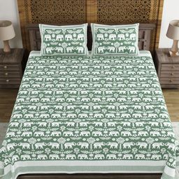 Myntra Elegant Homes Green Ethnic Motifs Printed 210 TC King Bedsheet Set 2.69 m X 2.69 m-picture-33