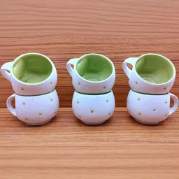 laghima jadon White & Green Ceramic Cups Set of 6 Cups image 2