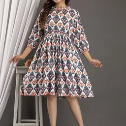 A&K Floral Printed Fit & Flare Knee-Length Ethnic Dresses-picture-13