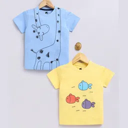 nit kid Boys Blue and Yellow Set Of 2 Printed Pure Cotton T-shirt-picture-21