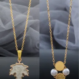 Birado Jewellery Set Of 2 Stainless Steel Gold-Plated Artificial Beaded Minimal Necklace-picture-27