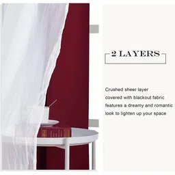 BFAM Maroon & White 2 Pieces Black Out Thermal Insulated Long Door Curtains image 2