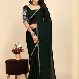 Zenophily Embroidered Pure Chiffon Saree With Unstiched Blouse Piece image 4
