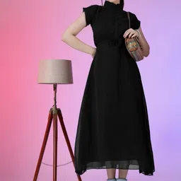 Krunal Raiyani Women Mock Neck A-Line Casual Midi Dress-image-36