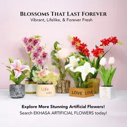 Ekhasa Pink & Green Roses Artificial Flower With Cement Vase Pot image 4