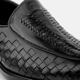 Mochi Men Woven Design Leather Formal Round Toe Slip-Ons Loafers image 5
