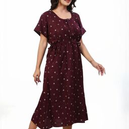 NIGHTFAB Maroon Maroon Printed Nightdress-picture-12