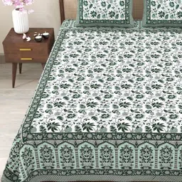Myntra Elegant Homes Green Pure Cotton Floral King Size Bedsheets with Pillow Cover Set-image-23