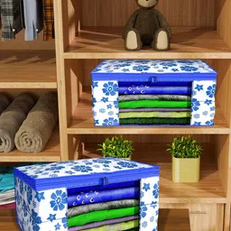 Kuber Industries Blue & White 12 Pieces Floral Printed Foldable Drawer Organisers image 2