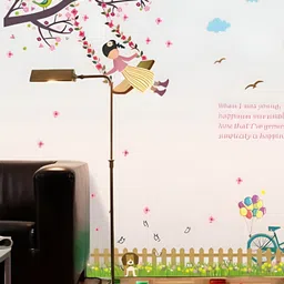 Asian royal Blue & Pink Little Girl Hanging Printed Wall Sticker-image-53
