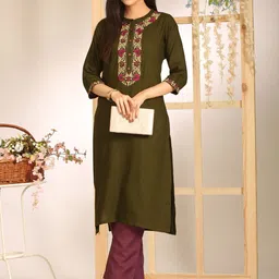 Anouk Floral Embroidered Mandarin Collar Straight Thread Work Kurta image 4