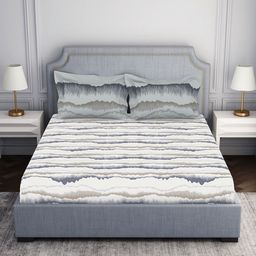 SPACES Essentials Cream Colored Abstract Pure Cotton 130TC Queen Bedsheet & 2Pillow Covers-picture-44