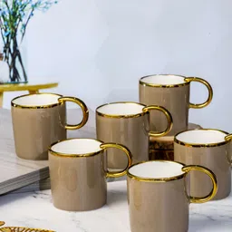 Roxx Brown & Gold-Toned 6 Pieces Porcelain Dishwasher Safe Glossy Mugs 180 ml-image-36