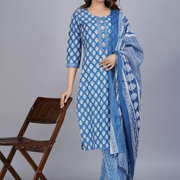 Moda Rapido Women Ethnic Motifs Printed Regular Beads and Stones Pure Cotton Kurta with Trousers & With-picture-49