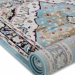 sapana carpet-mats Turquoise Blue & Cream Traditional Polyester 4 x 6 Feet Machine Made Carpet image 5