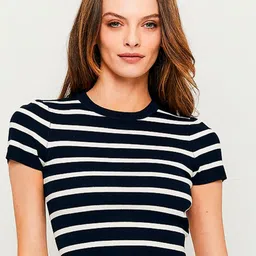 CORSICA Women Striped Round Neck Cotton Crop Top-picture-23