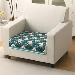 HOKIPO Florentina Series Pansies Teal Printed Holland Velvet 1 Seater Sofa Cover Mat-picture-24