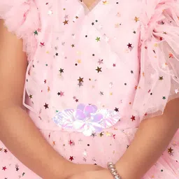 BAESD Girls Conversational Printed Flutter Sleeve Fringed Fit & Flare Above Knee Dress image 3