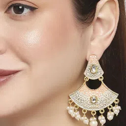 Anouk Meenakari Kundan Studded Contemporary Shaped Drop Earrings image 4