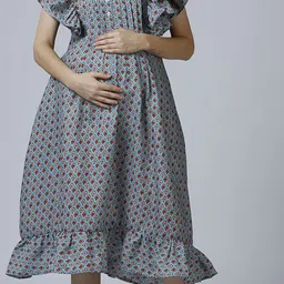 Mom For Sure by Ketki Dalal Floral Print Ruffled Maternity Blouson Dress image 2