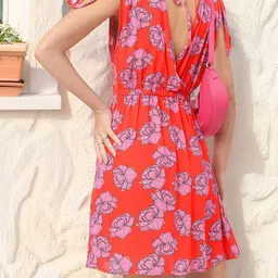DressBerry Romantic Flare Floral Print Tie-Up Detail A-line Dress-image-79