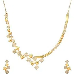 Nilu's Collection Rose Gold-Plated American Diamond-Studded Necklace With Earrings-picture-28