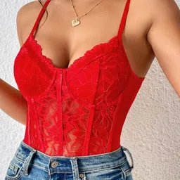 UDHATIKRAMAN Self Design Shoulder Straps Bodysuit image 3